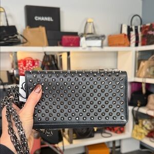 Christian Louboutin Macaron Studded Clutch with Wrist Strap and Unbranded Chain